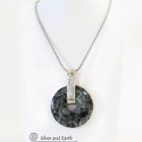 Larvikite Sterling Silver Necklace - Black Labradorite Moonstone Jewelry