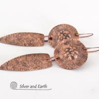Rustic Earthy Long Copper Dangle Earrings - Hand Forged Metal Jewelry