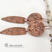 Rustic Earthy Long Copper Dangle Earrings - Hand Forged Metal Jewelry