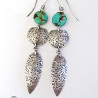 Long Sterling Silver Earrings with Turquoise - Bold Statement Jewelry
