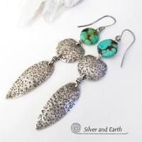 Long Sterling Silver Earrings with Turquoise - Bold Statement Jewelry