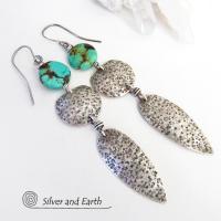 Long Sterling Silver Earrings with Turquoise - Bold Statement Jewelry