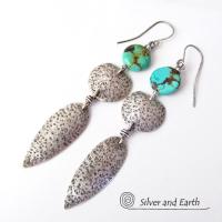 Long Sterling Silver Earrings with Turquoise - Bold Statement Jewelry