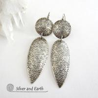 Long Solid Sterling Silver Dangle Earrings - Contemporary Modern Silver Jewelry