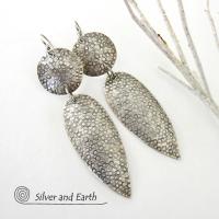 Long Solid Sterling Silver Dangle Earrings - Contemporary Modern Silver Jewelry