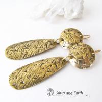 Textured Gold Brass Dangle Earrings - Contemporary Modern Metal Jewelry