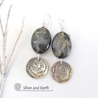 Sterling Silver Earrings with Mica Stones - Faceted Gemstone Jewelry