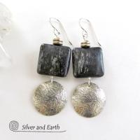 Sterling Silver Earrings with Natural Mica Gemstones - Classic Modern Jewelry