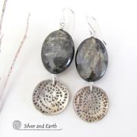 Sterling Silver Earrings with Mica Stones - Faceted Gemstone Jewelry