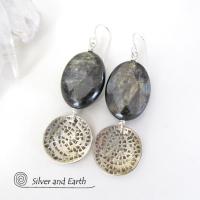 Sterling Silver Earrings with Mica Stones - Faceted Gemstone Jewelry
