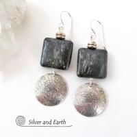 Sterling Silver Earrings with Natural Mica Gemstones - Classic Modern Jewelry