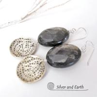 Sterling Silver Earrings with Mica Stones - Faceted Gemstone Jewelry