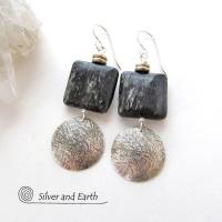 Sterling Silver Earrings with Natural Mica Gemstones - Classic Modern Jewelry