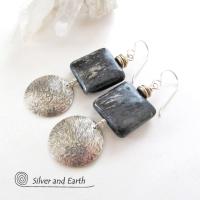 Sterling Silver Earrings with Natural Mica Gemstones - Classic Modern Jewelry