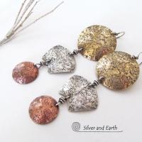 Mixed Metal Long Dangle Earrings - Bold Exotic Ancient Egyptian Inspired Jewelry