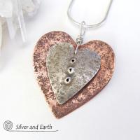 Nesting Heart Necklace with Sterling Silver & Copper - Unique Romantic Jewelry