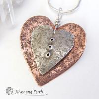 Nesting Heart Necklace with Sterling Silver & Copper - Unique Romantic Jewelry
