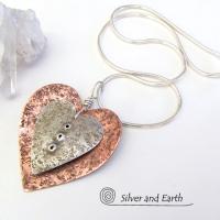 Nesting Heart Necklace with Sterling Silver & Copper - Unique Romantic Jewelry