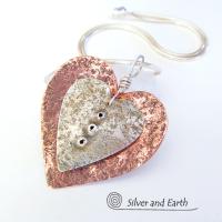 Nesting Heart Necklace with Sterling Silver & Copper - Unique Romantic Jewelry