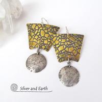 Sterling Silver & Brass Tribal Earrings - Unique Mixed Metal Jewelry
