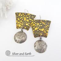 Sterling Silver & Brass Tribal Earrings - Unique Mixed Metal Jewelry