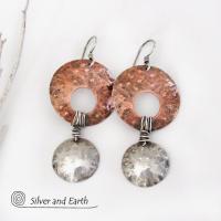 Mixed Metal Copper & Sterling Silver Earrings - Hand Forged Mixed Metal Jewelry