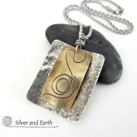 Textured Mixed Metal Necklace with Sterling Silver & Brass - Modern Jewelry