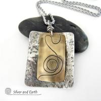 Textured Mixed Metal Necklace with Sterling Silver & Brass - Modern Jewelry