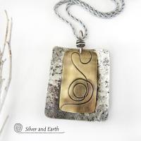 Textured Mixed Metal Necklace with Sterling Silver & Brass - Modern Jewelry