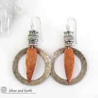 Tribal Sterling Silver & Copper Hoop Earrings - Boho Tribal Mixed Metal Jewelry