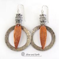 Tribal Sterling Silver & Copper Hoop Earrings - Boho Tribal Mixed Metal Jewelry