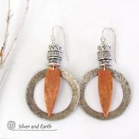 Tribal Sterling Silver & Copper Hoop Earrings - Boho Tribal Mixed Metal Jewelry