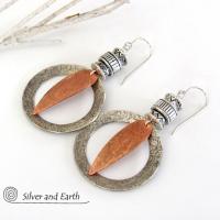 Tribal Sterling Silver & Copper Hoop Earrings - Boho Tribal Mixed Metal Jewelry