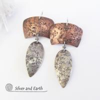 Sterling Silver & Copper Mixed Metal Earrings - Earthy Modern Tribal Jewelry