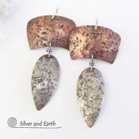 Sterling Silver & Copper Mixed Metal Earrings - Earthy Modern Tribal Jewelry