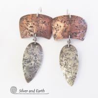 Sterling Silver & Copper Mixed Metal Earrings - Earthy Modern Tribal Jewelry
