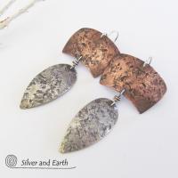 Sterling Silver & Copper Mixed Metal Earrings - Earthy Modern Tribal Jewelry