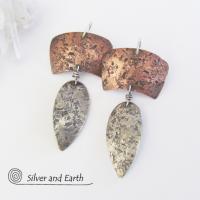 Sterling Silver & Copper Mixed Metal Earrings - Earthy Modern Tribal Jewelry