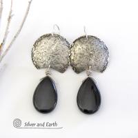 Sterling Silver Earrings with Black Onyx Gemstones - Urban Modern Jewelry