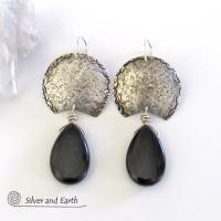 Sterling Silver Earrings with Black Onyx Gemstones - Urban Modern Jewelry