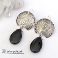 Sterling Silver Earrings with Black Onyx Gemstones - Urban Modern Jewelry