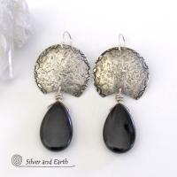 Sterling Silver Earrings with Black Onyx Gemstones - Urban Modern Jewelry