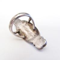Mother of Pearl and Coral Sterling Silver Ring - Vintage Southwestern Jewelry