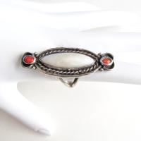 Mother of Pearl and Coral Sterling Silver Ring - Vintage Southwestern Jewelry