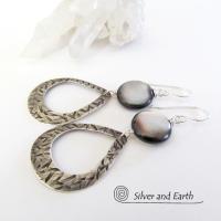 Sterling Silver Hoop Earrings with Mother of Pearl - Modern Elegant Jewelry