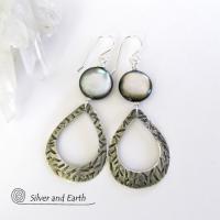 Sterling Silver Hoop Earrings with Mother of Pearl - Modern Elegant Jewelry