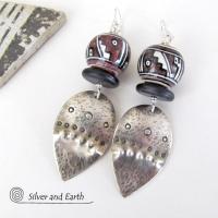 Sterling Silver Earrings with Tribal Southwest Beads - Bold Unique Jewelry