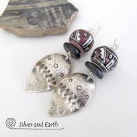 Sterling Silver Earrings with Tribal Southwest Beads - Bold Unique Jewelry