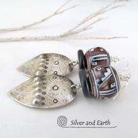 Sterling Silver Earrings with Tribal Southwest Beads - Bold Unique Jewelry