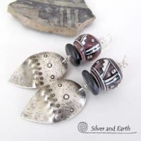 Sterling Silver Earrings with Tribal Southwest Beads - Bold Unique Jewelry